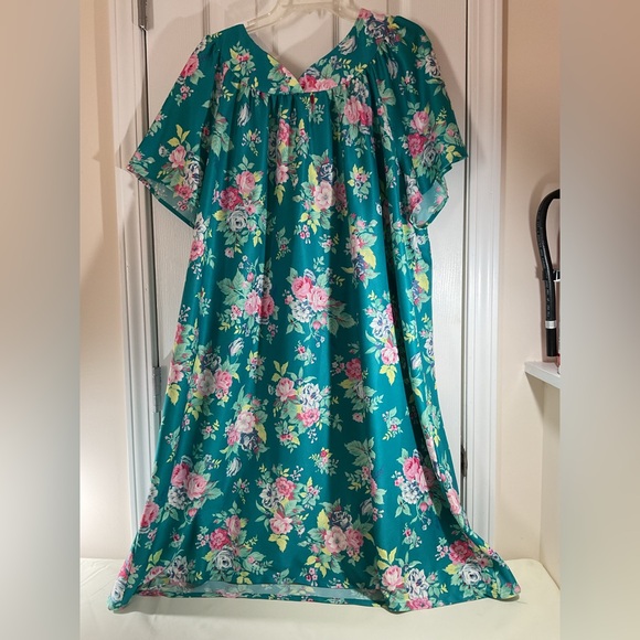 Metropolitan Dresses & Skirts - Floral Midi Dress Mumu in Teal with Pink Accents size 3X Casual Grandma Comfy